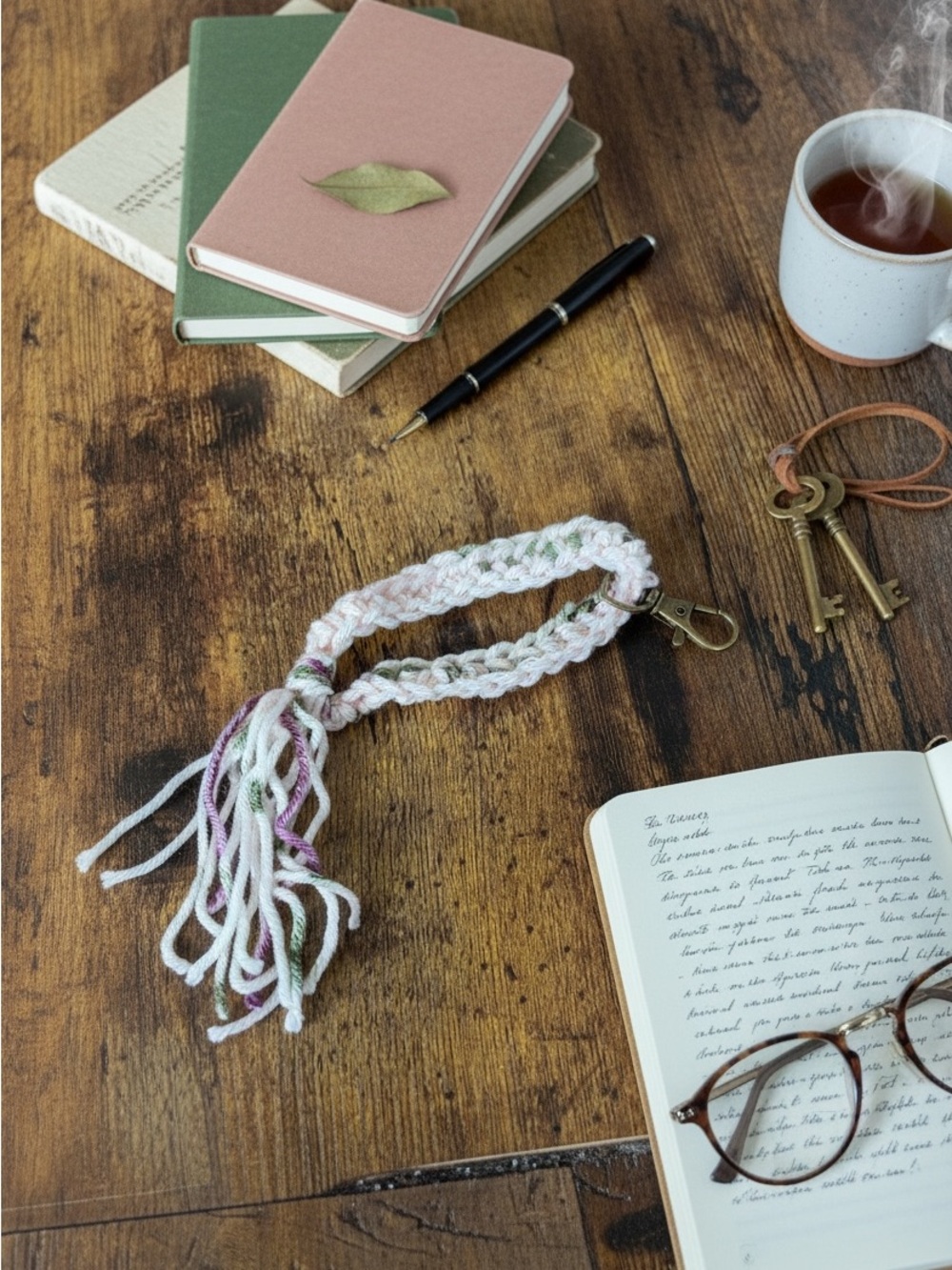 Pastel Crochet Key & Card Holder Wristlet - Multicolor